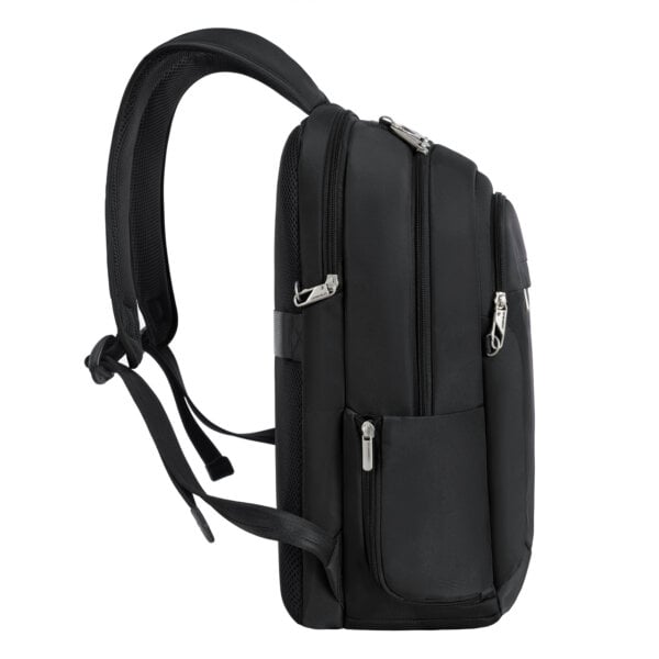 Zijkant van de Travelon Classic Journeys rugzak in zwart