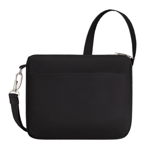 Achterkant van de Travelon Classic kleine crossbody tas in zwart