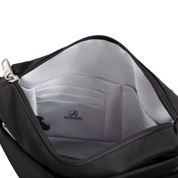 RFID-beschermd binnenvak van de Travelon Classic kleine crossbody tas in zwart