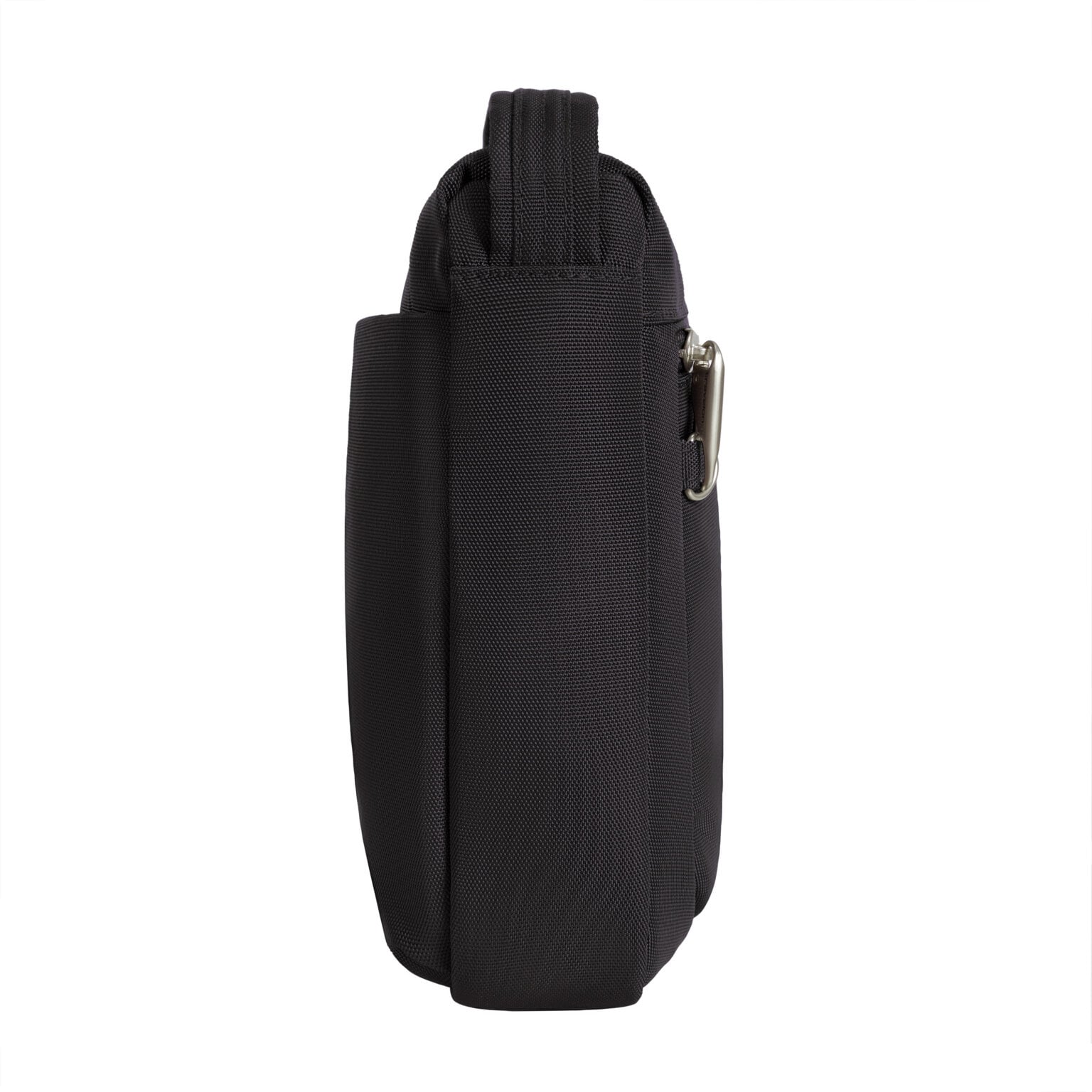 Zijkant van de Travelon Classic kleine crossbody tas in zwart
