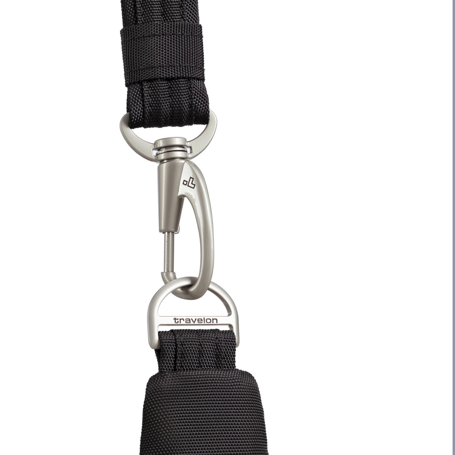 Lockdown-bevestiging van de schouderriem van de Travelon Classic messenger tas in zwart