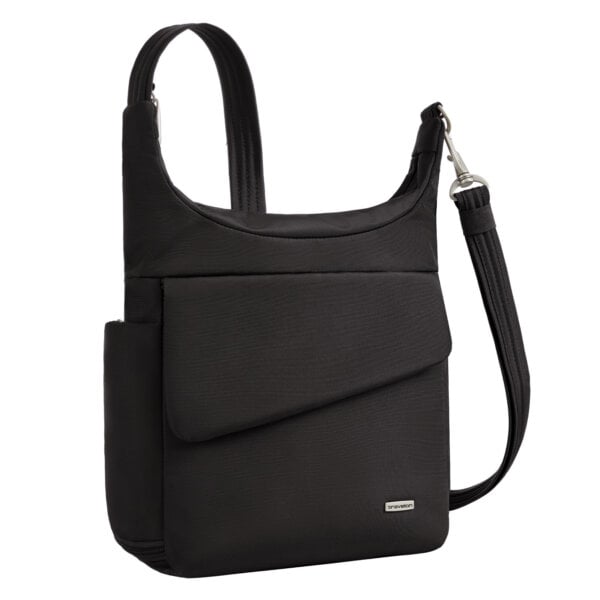 Vooraanzicht van de Travelon Classic messenger tas in zwart