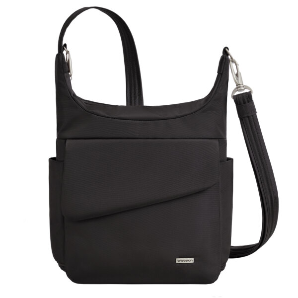 Vooraanzicht van de Travelon Classic messenger tas in zwart