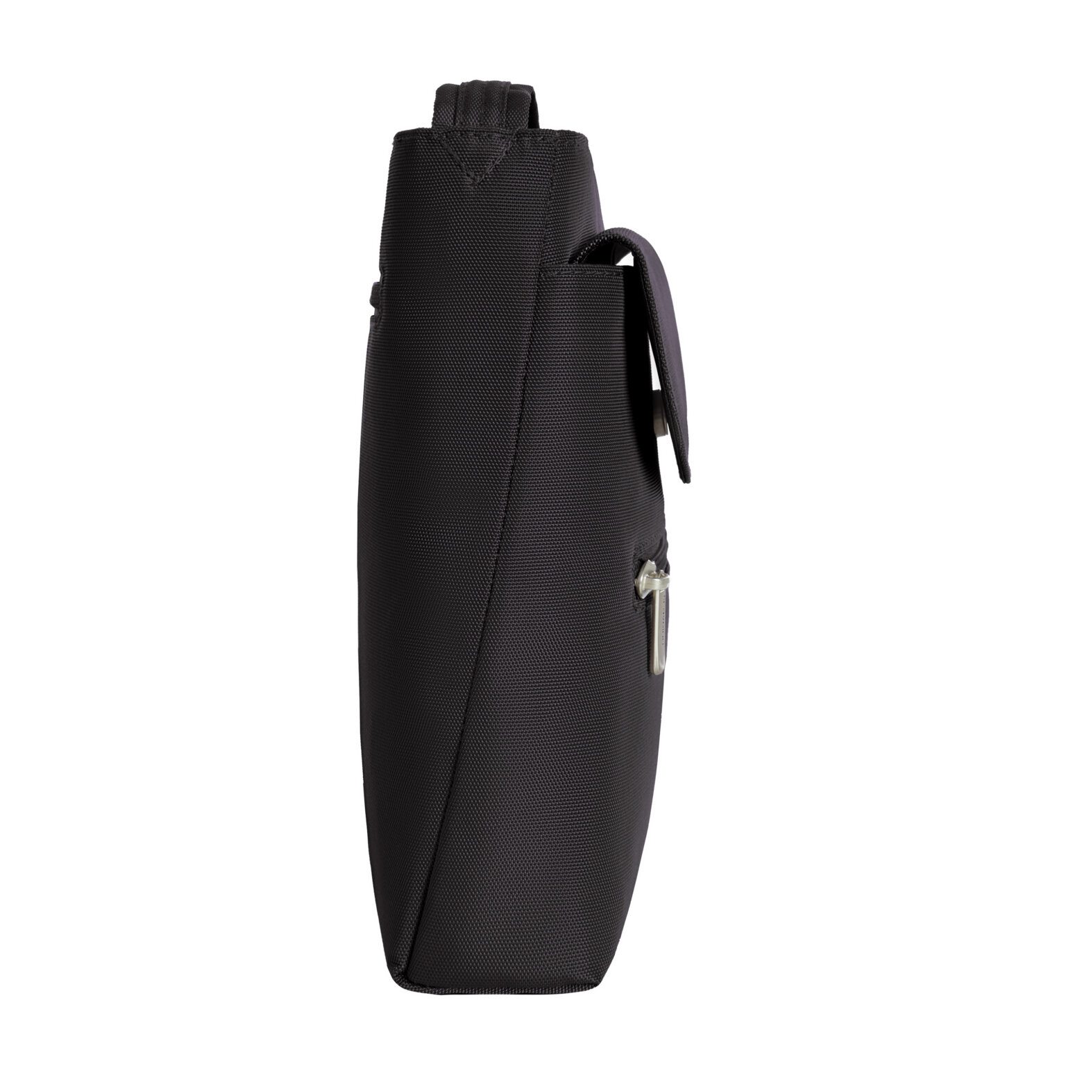 Zijkant van de Travelon Classic mini schoudertas in zwart
