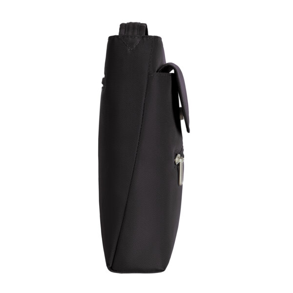 Zijkant van de Travelon Classic mini schoudertas in zwart