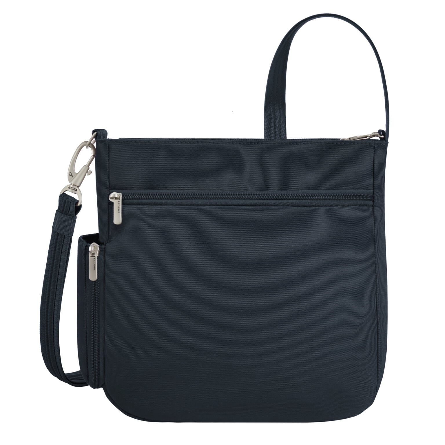 Achterkant van de Travelon Classic N/S crossbody tas in midnight blauw