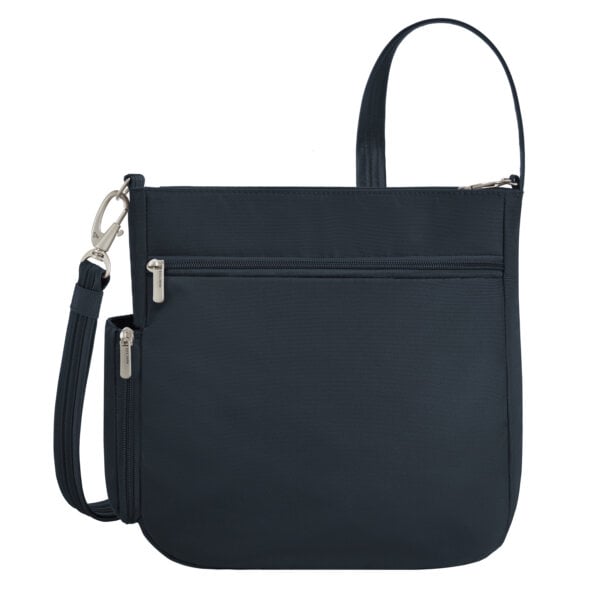 Achterkant van de Travelon Classic N/S crossbody tas in midnight blauw