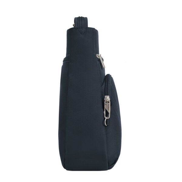 Zijkant van de Travelon Classic N/S crossbody tas in midnight blauw