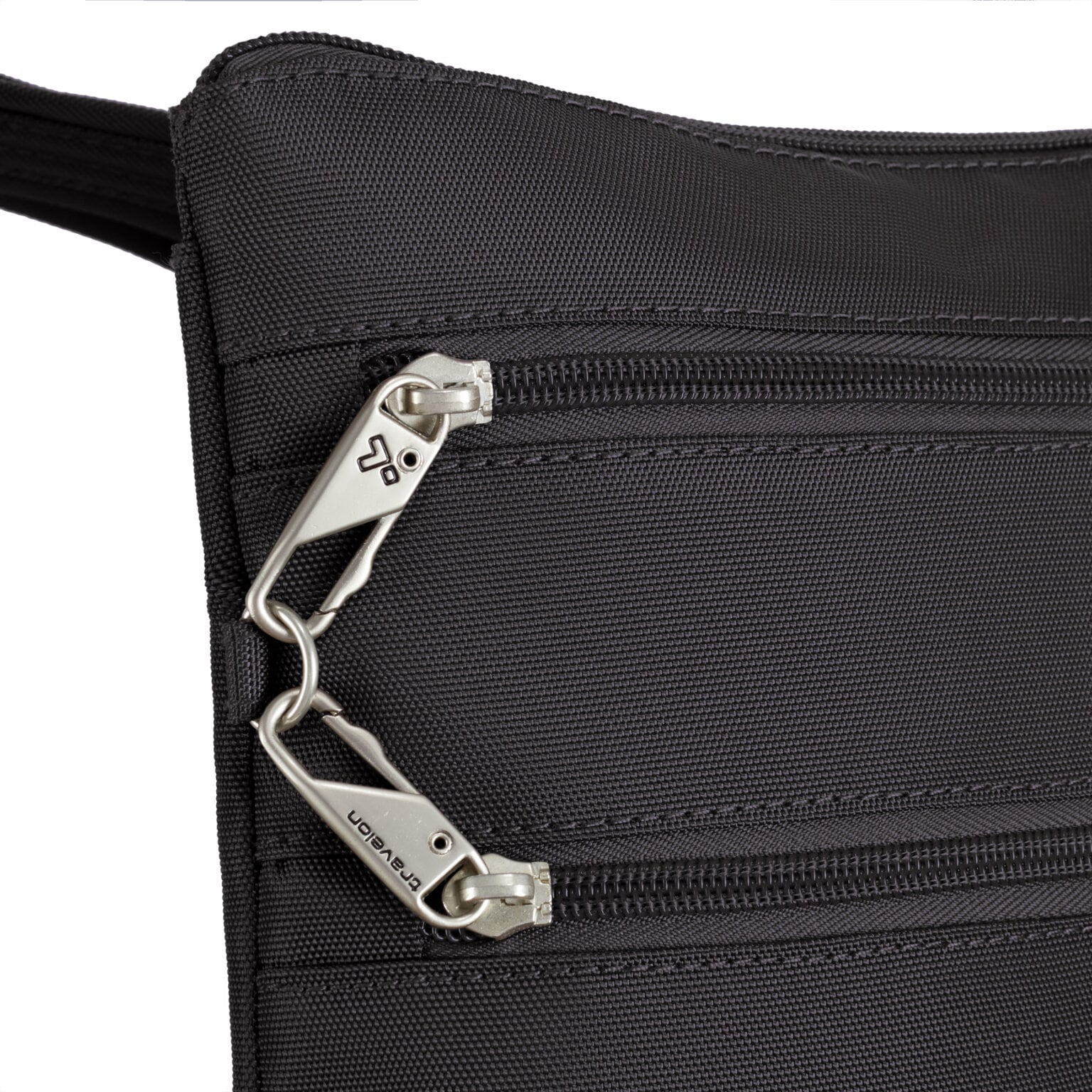 Vergrendelbare ritstrekkers van de Travelon Classic slanke crossbody tas in zwart