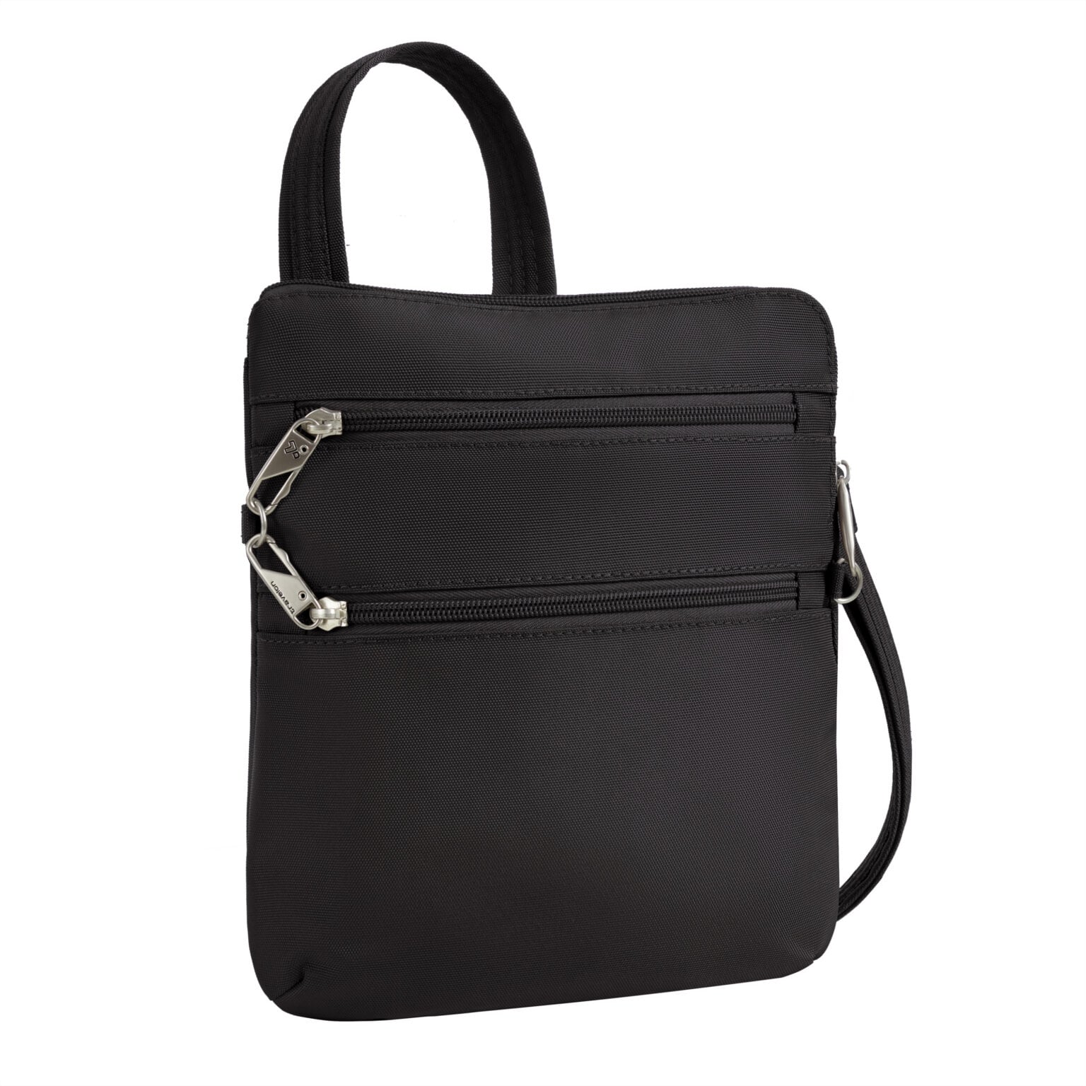 Vooraanzicht van de Travelon Classic slanke crossbody tas in zwart