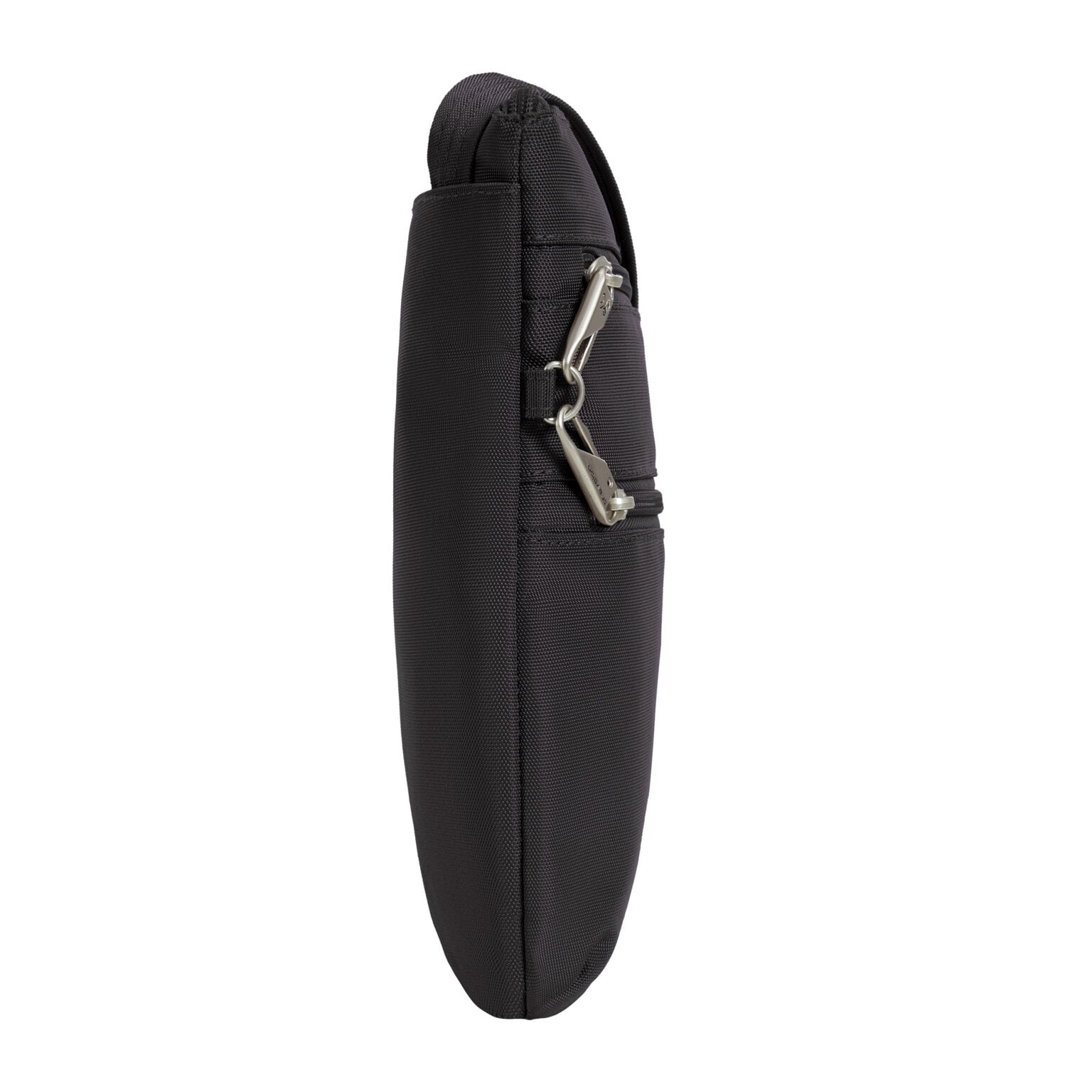 Zijkant van de Travelon Classic slanke crossbody tas in zwart