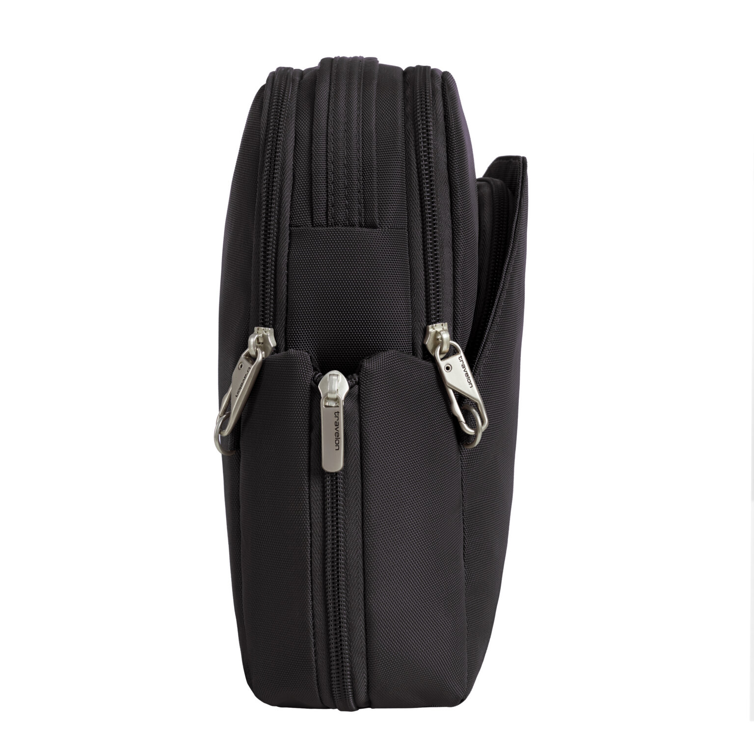 Zijkant van de Travelon Classic travel bag in zwart