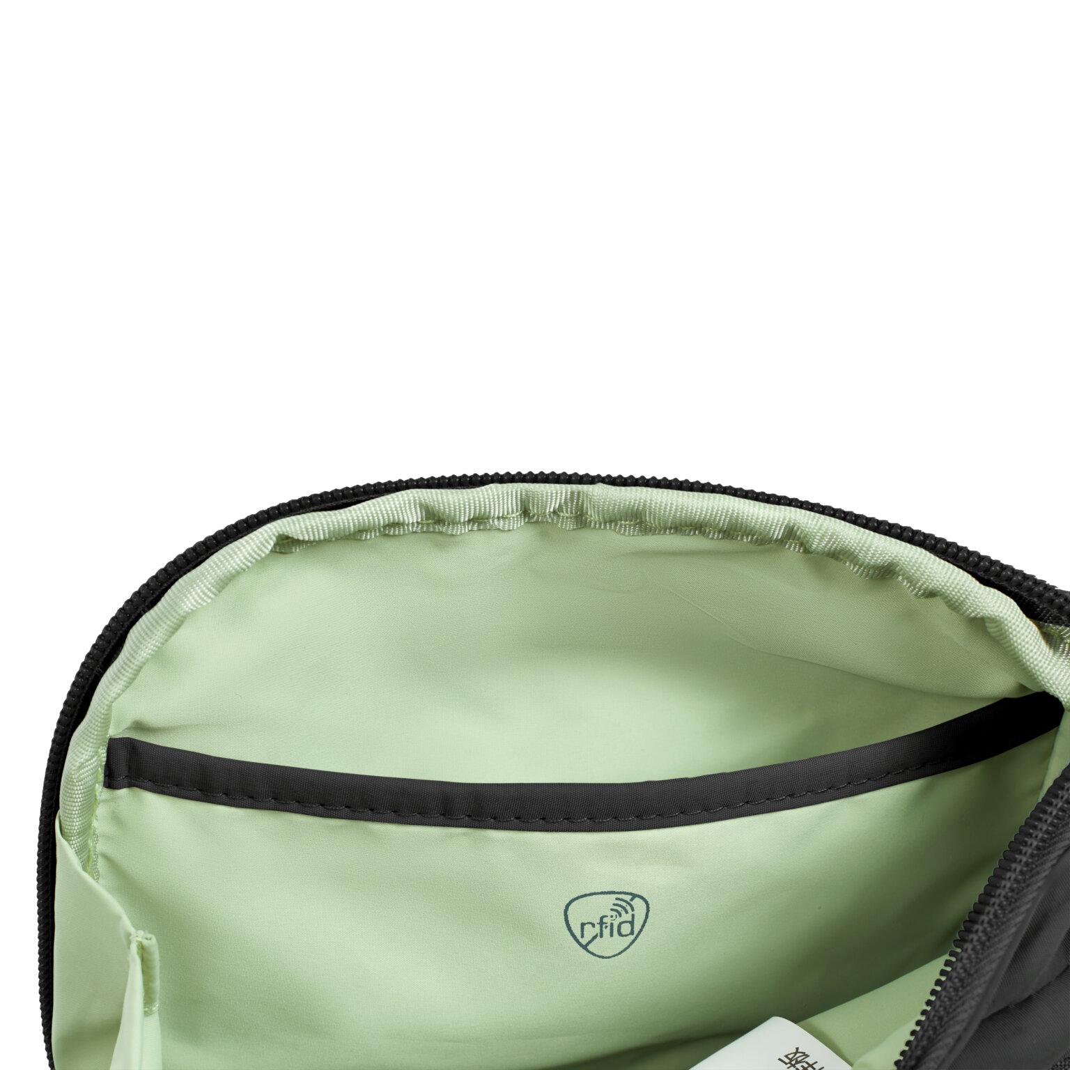 RFID-beschermd binnenvak van de Travelon Roam compact sling in zwart