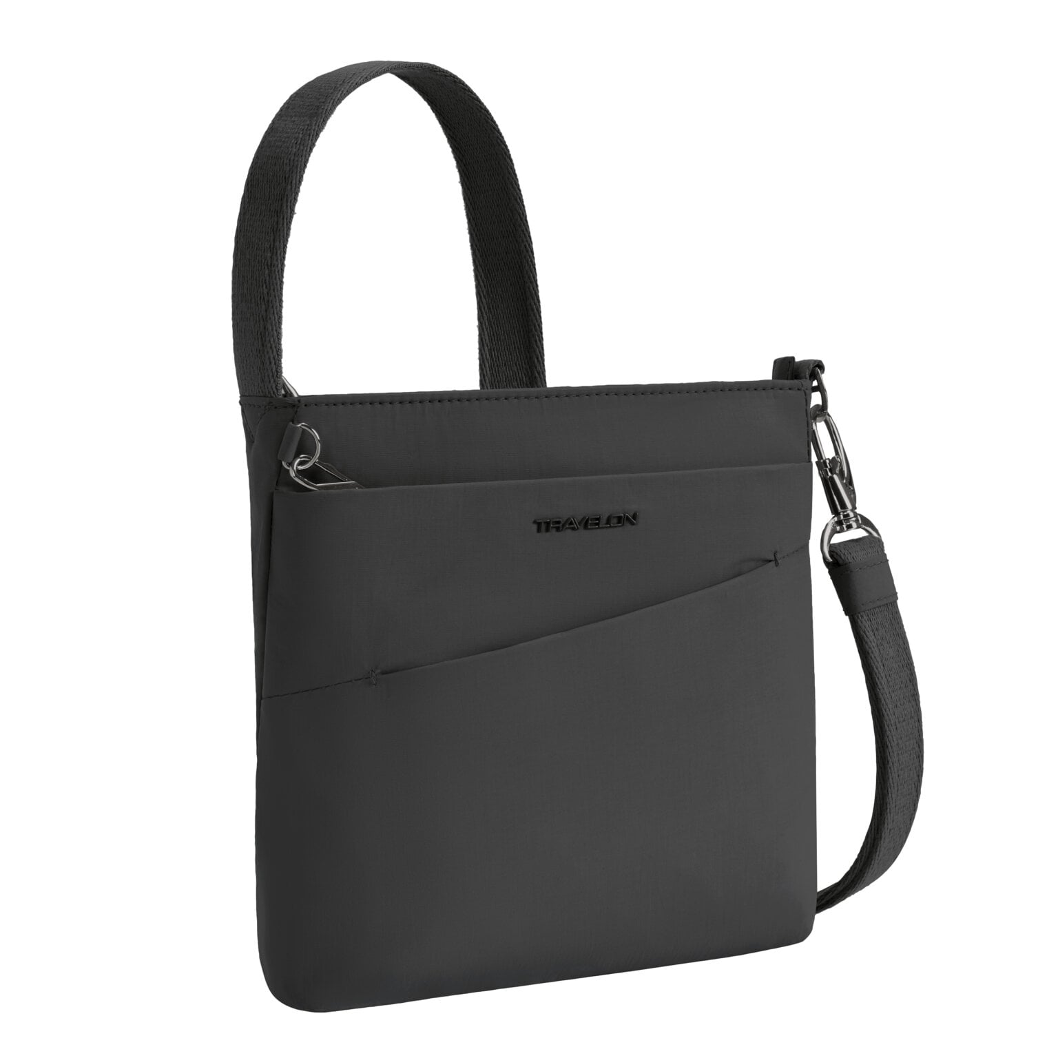 Vooraanzicht van de Travelon Roam kleine crossbody tas in zwart