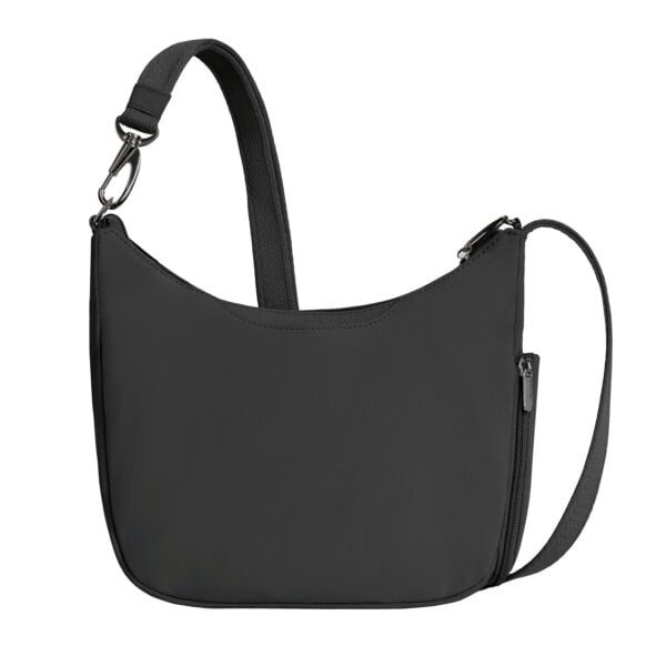 Achterkant van de Travelon Roam medium crossbody tas in zwart