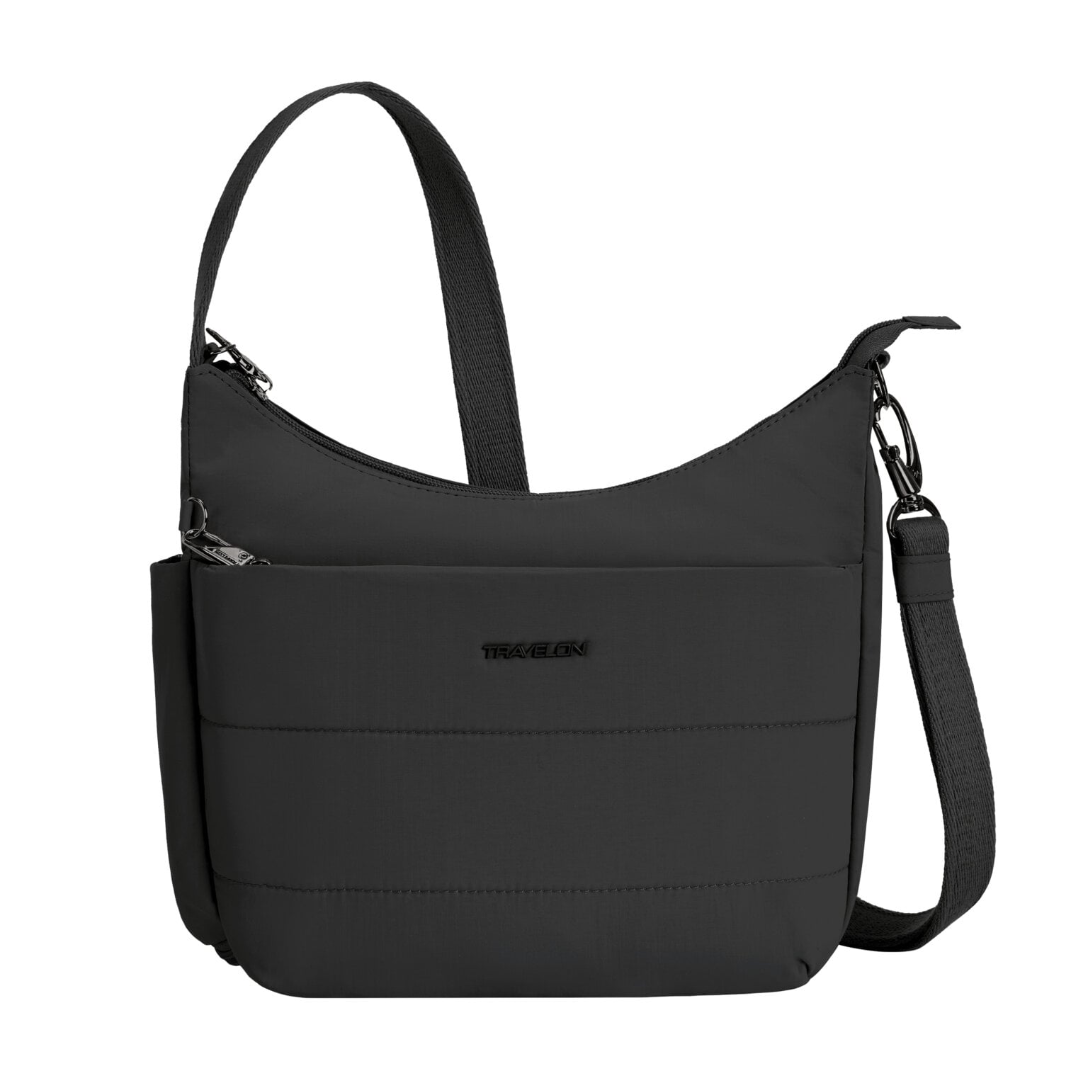 Vooraanzicht van de Travelon Roam medium crossbody tas in zwart